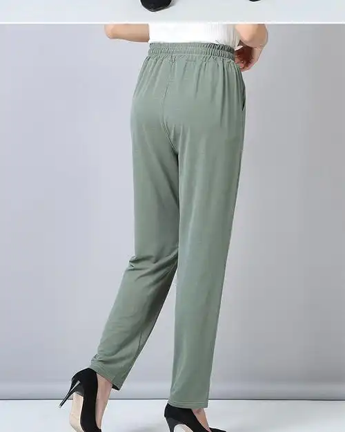 休闲裤妈妈冰丝女裤sn7346 黑色加枣红 xl 体重90-110斤【图片 价格