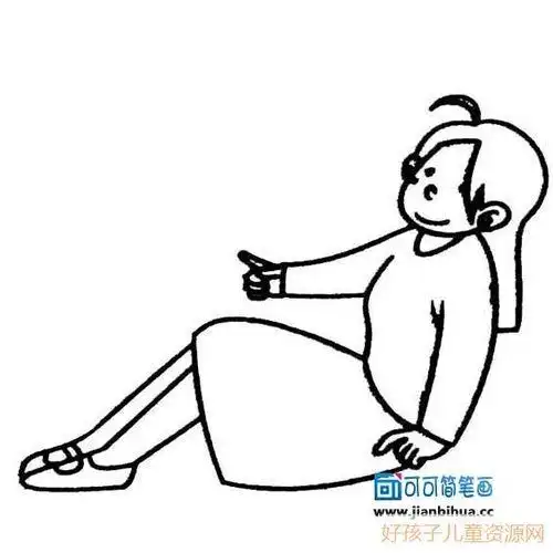 坐地上忧郁小女孩简笔画