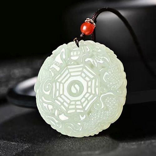 润艺 天然和田玉龙凤八卦牌吊坠 男女款白玉八卦玉佩玉石挂件玉项链