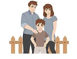 广告图片放大镜下的一家人彩绘乡村一家人户外烧烤的四口之家一家三口