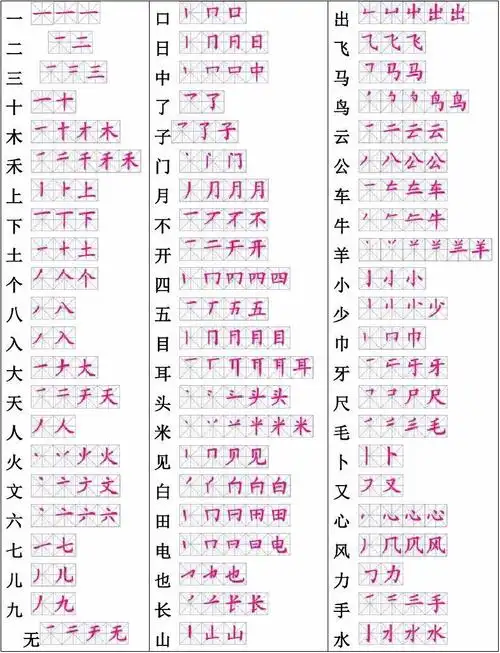 一年级上册我会写生字笔顺