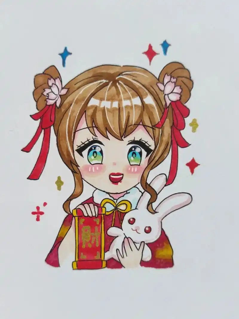 q版动漫人物画 #兔年简笔画 - 抖音