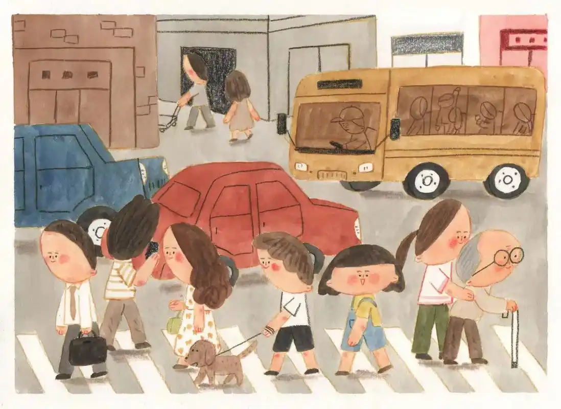 十字路口马路上形形色色的行人#手绘 #儿童插画 #治愈画风 - 抖音