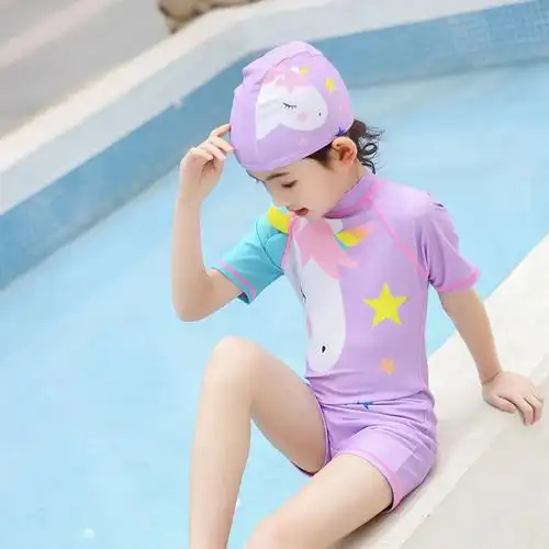 小女孩泳衣套装连体女童儿童大中小童公主学生卡通可爱游泳衣温泉小