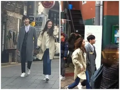 张艺兴郑秀晶现身韩国街头 牵手而行露甜笑