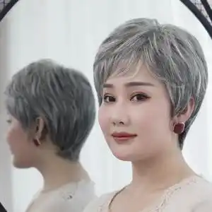 老人假发女短发妈妈短卷发自然中老年人花白发奶奶老太太假发头套