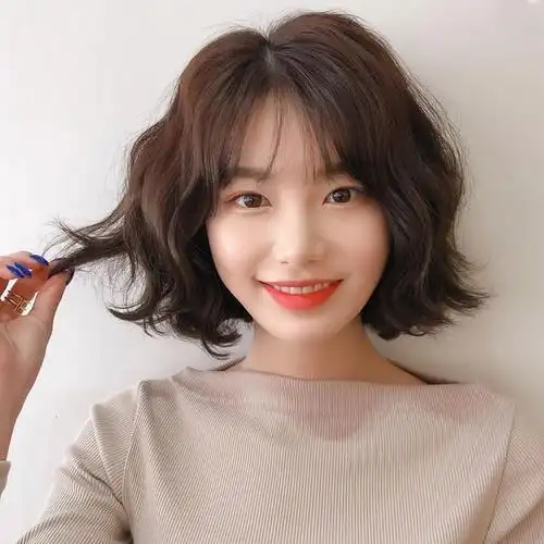 假发女短卷发网红空气刘海假发套自然逼真蓬松修脸微卷短发假发套