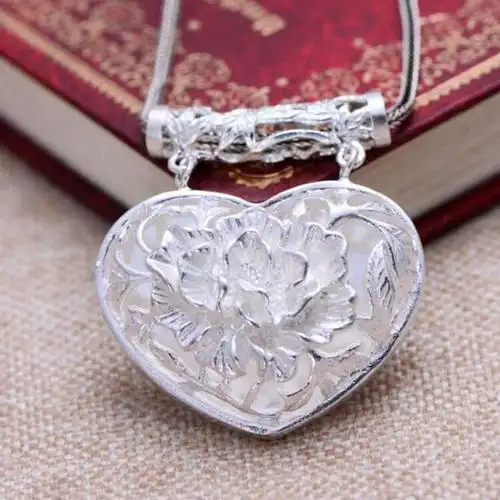 临香玉 s990银牡丹花女款吊坠项链银饰品【图片 价格 品牌 评论】-京