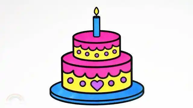 儿童趣味简笔画教程,画一个3层彩色生日蛋糕,一起来画画吧生日蛋糕