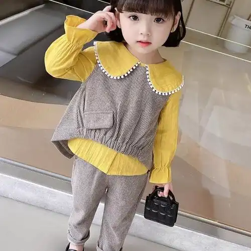 萌萌虎2021女宝宝秋装儿童韩版小香风洋气套装女童春秋时髦三件套