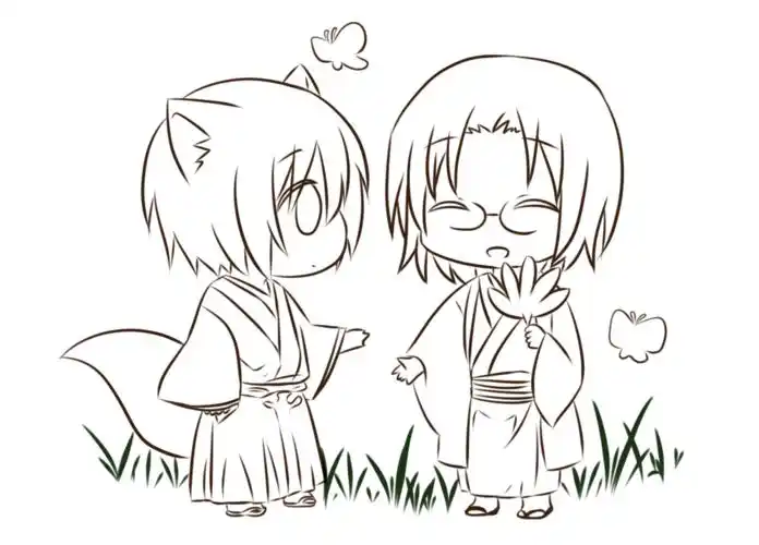 q版人物动漫线稿黑白线稿素材