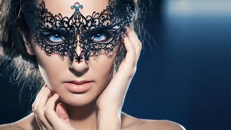 blue eyes girl, mask, makeup, hands 1080x1920