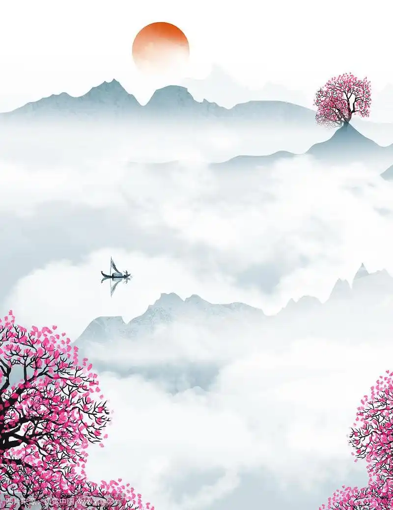 手绘中国风意境水墨山水风景画