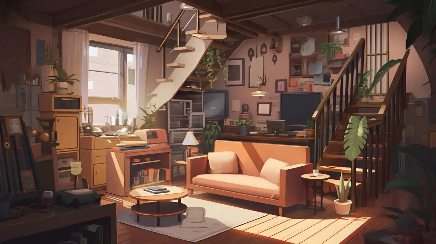 阳光明媚的客厅#ai绘画# #二次元# #场景