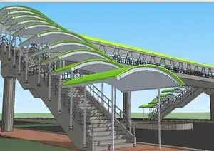 三条现代人行天桥方案su模型