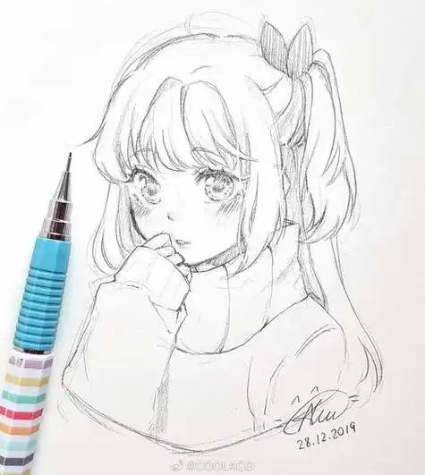 绘画教程二次元动漫人物铅笔线稿合集怎么画动漫人物人物黑白动漫素材