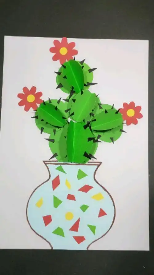 幼儿园创意手工贴画,今天用卡纸做一棵立体仙人掌吧