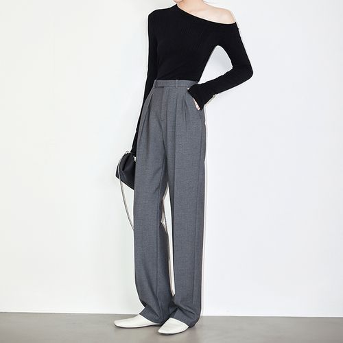 夏莫卡灰色裤子垂坠感高腰显瘦阔腿裤高级感休闲直筒羊毛西装裤女