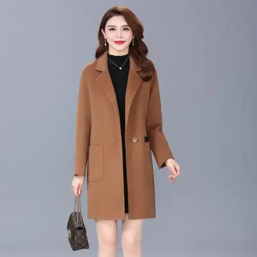 妈妈双面羊绒大衣女2021秋冬新款气质小个子中长款40岁50毛呢外套