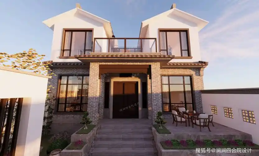 小户型新农村自建房两层现代中式合院别墅带车库11125润润四合院设计