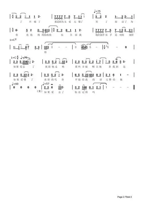 【热歌榜歌曲】如果爱忘了(live)_汪苏泷 & 单依纯演唱--动态简谱