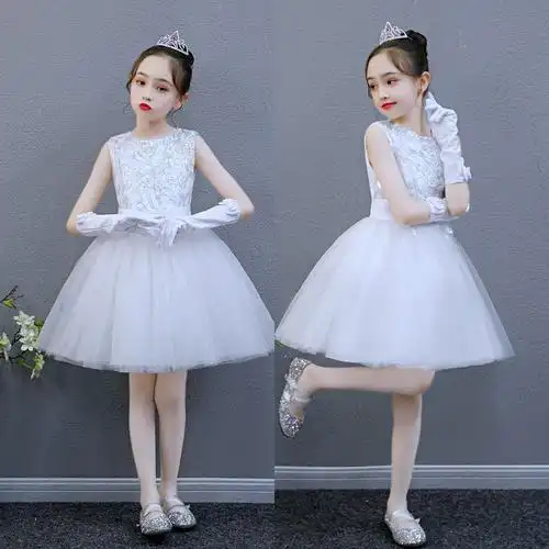 女童公主裙儿童蓬蓬纱裙白色礼服钢琴六一演出服毕业表演服装包邮