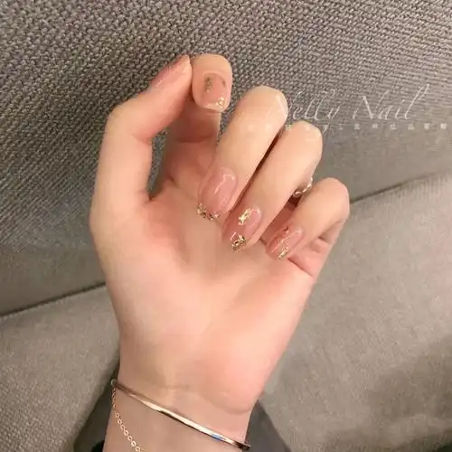 奈丽裸粉金箔款式穿戴甲定制美甲贴片成品假指甲贴片可摘可戴甲片