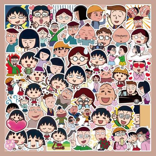 新款可爱60张樱桃小丸子一家手账贴纸画动漫卡通儿童机壳行李箱in