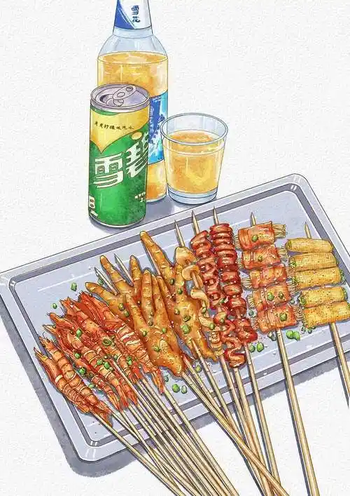 水彩 烧烤 |插画|艺术插画|江南入墨 - 原创作品 - 站酷 (zcool)