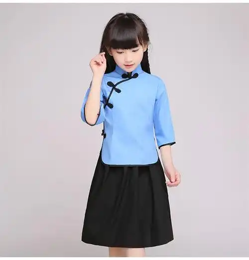 儿童汉服女童夏中国风童装宝宝旗袍上衣服民国学生古装演出服