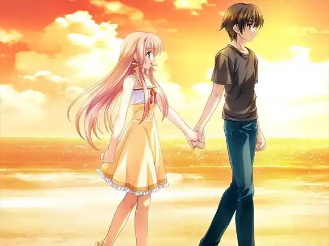 唯美动漫情侣牵手图片