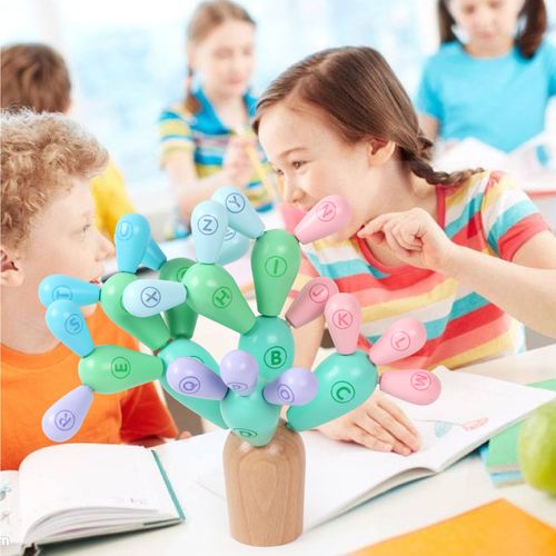 1-2-3岁木质仙人球婴幼儿童早教益智玩具男女孩插珠拼插字母积木