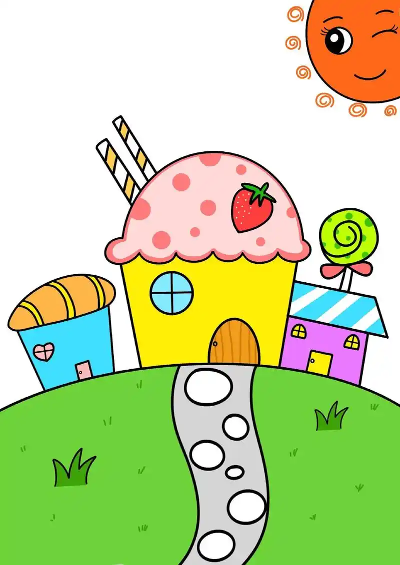 《蛋糕房子》#儿童画 #零基础学画画 #创意美术 #画画 # - 抖音