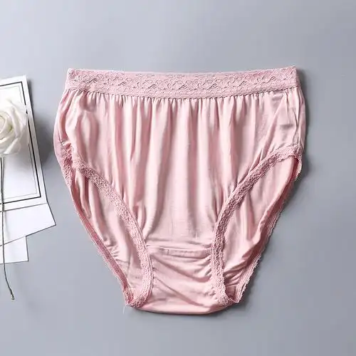高档桑蚕丝女士真丝针织蕾丝花边三角裤 简约中高腰无痕透气内裤