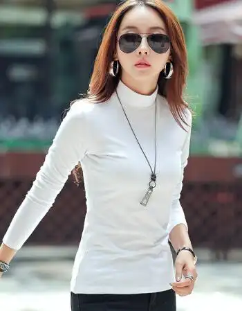 半高领打底衫女长袖秋冬女装紧身白t恤百搭小衫上衣女士秋衣 白色 xl