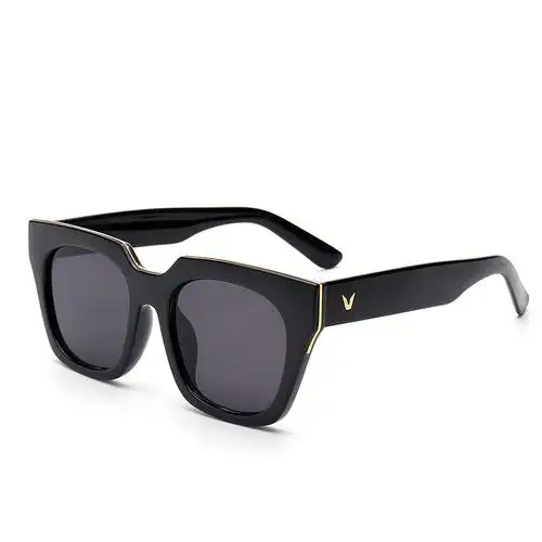 欧美街拍新款 时尚彩膜太阳镜 塑料方框宽边镜腿墨镜 v牌单梁眼镜