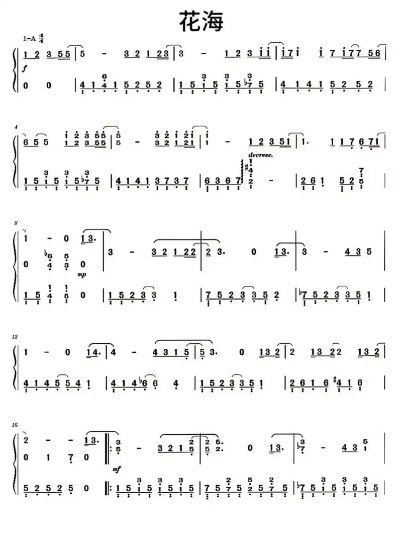 花海钢琴谱分享#钢琴谱#花海#钢琴简谱#