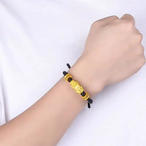 宝蒂兹 黄金手链男款 貔貅手链男转运珠守护珠手饰情侣款编绳礼物