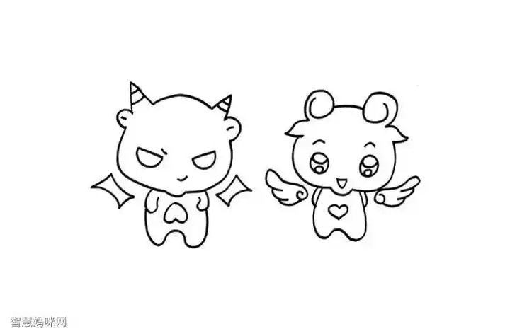 简笔画q版的天使与恶魔