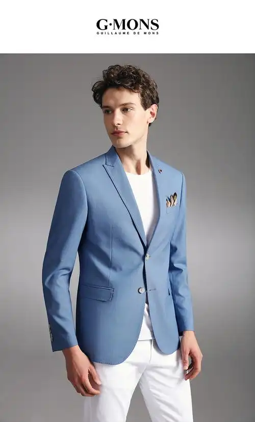 g·mons/吉约蒙男士西服外套男商务单西休闲小西装韩版修身天蓝色