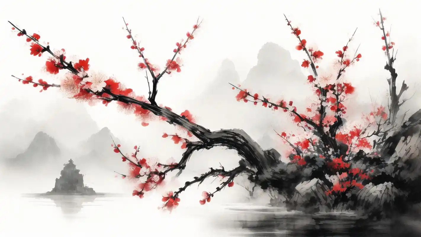 古风背景图,梅花与山水之美🏞️