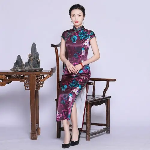 钱塘佳人新款真丝旗袍女长款气质优雅中国国风复古旗袍