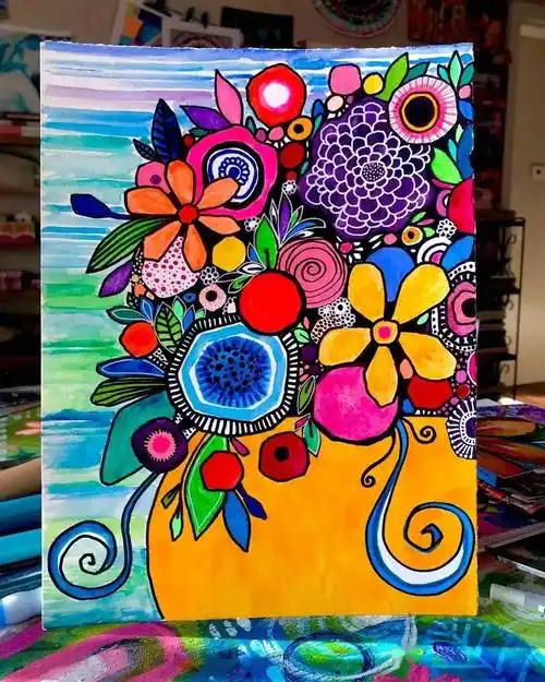 【彩色线描花卉】