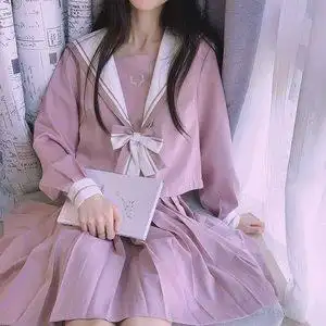 原创jk制服衬衫短裙日系正统粉色水手服学院风百褶裙套装学生装
