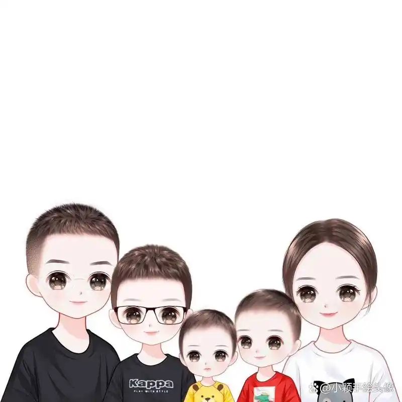 漫画全家福,一家五口全家福头像,幸福美满又甜蜜