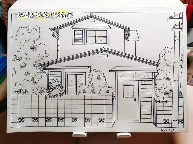 黑白简笔画d11大雄哆啦a梦的家