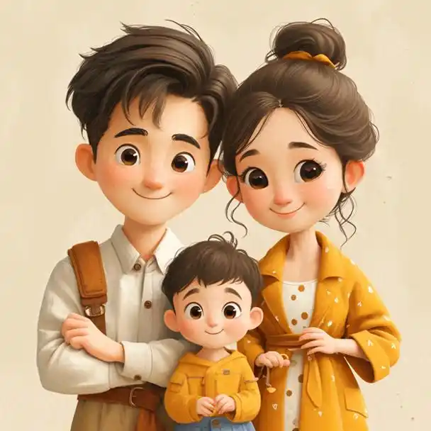 亲子头像|一家三口王子头像|亲子照卡通插画