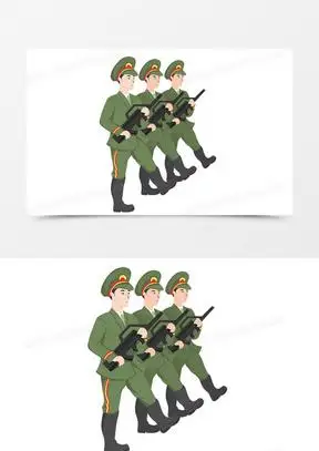 卡通庄严军人拿着枪手绘插画