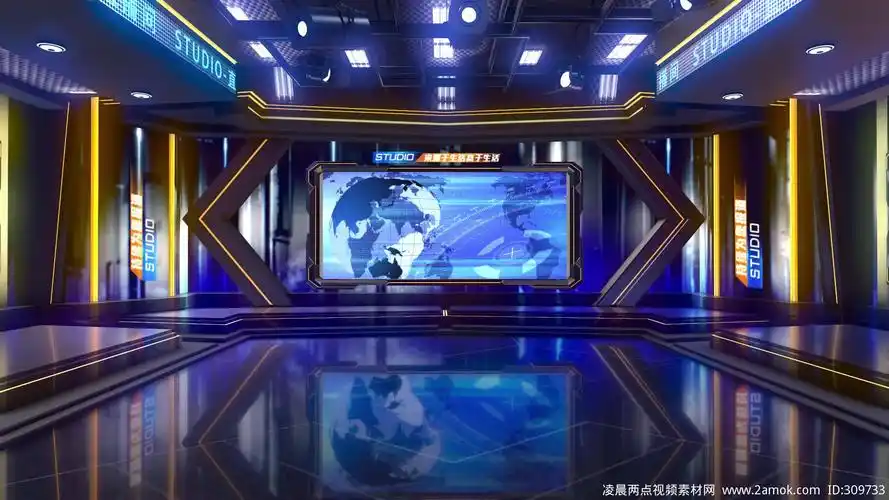 蓝色科技新闻直播间虚拟演播室主持人解说3舞台背景