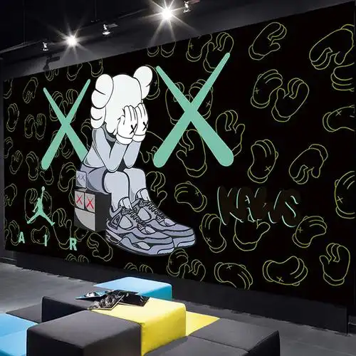 3d潮牌服装店墙布网红潮流kaws背景墙壁纸直播壁画时尚球鞋店墙纸